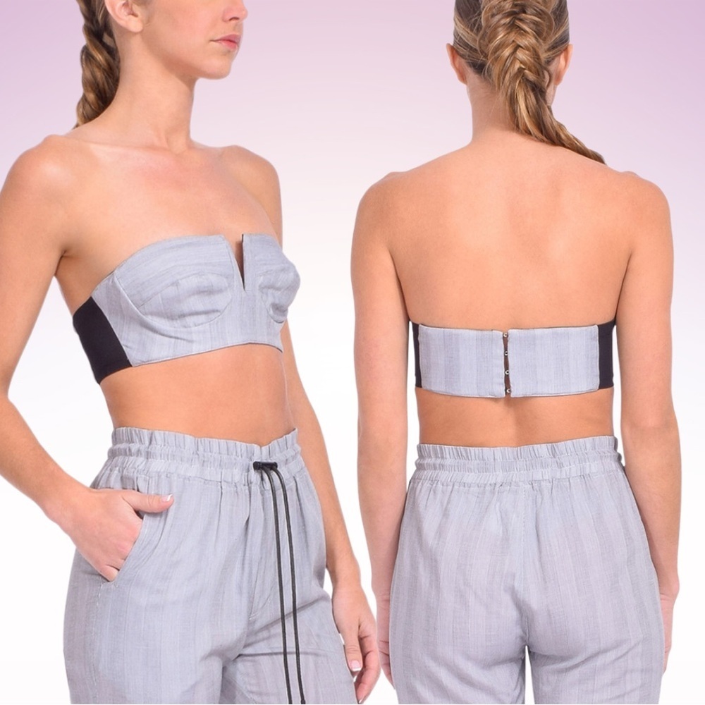 Nwt RTA Pearl Plaid Gray Bustier Top (Sz 4)